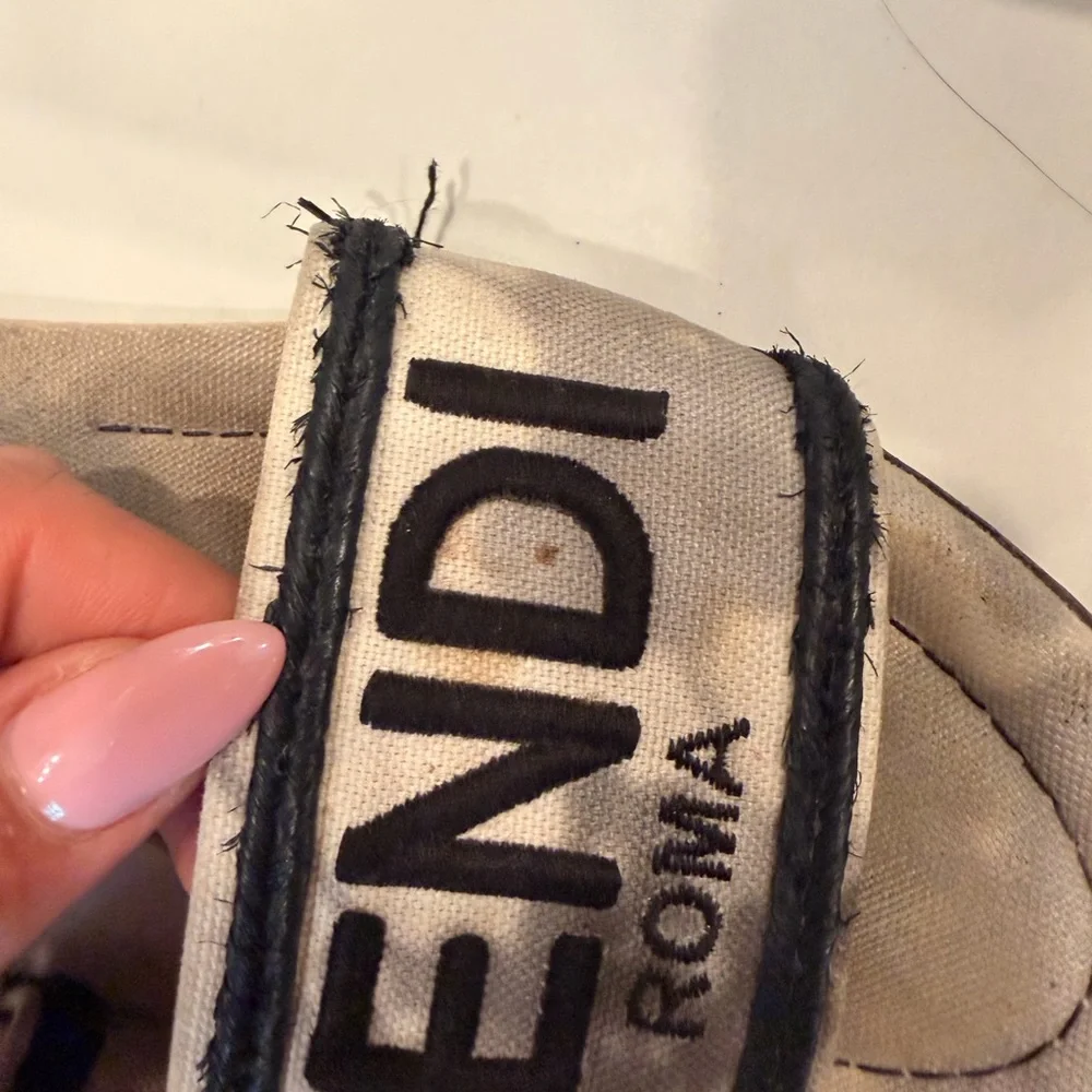Fendi Beige and navy Slide Sandals - Picture 3 of 6
